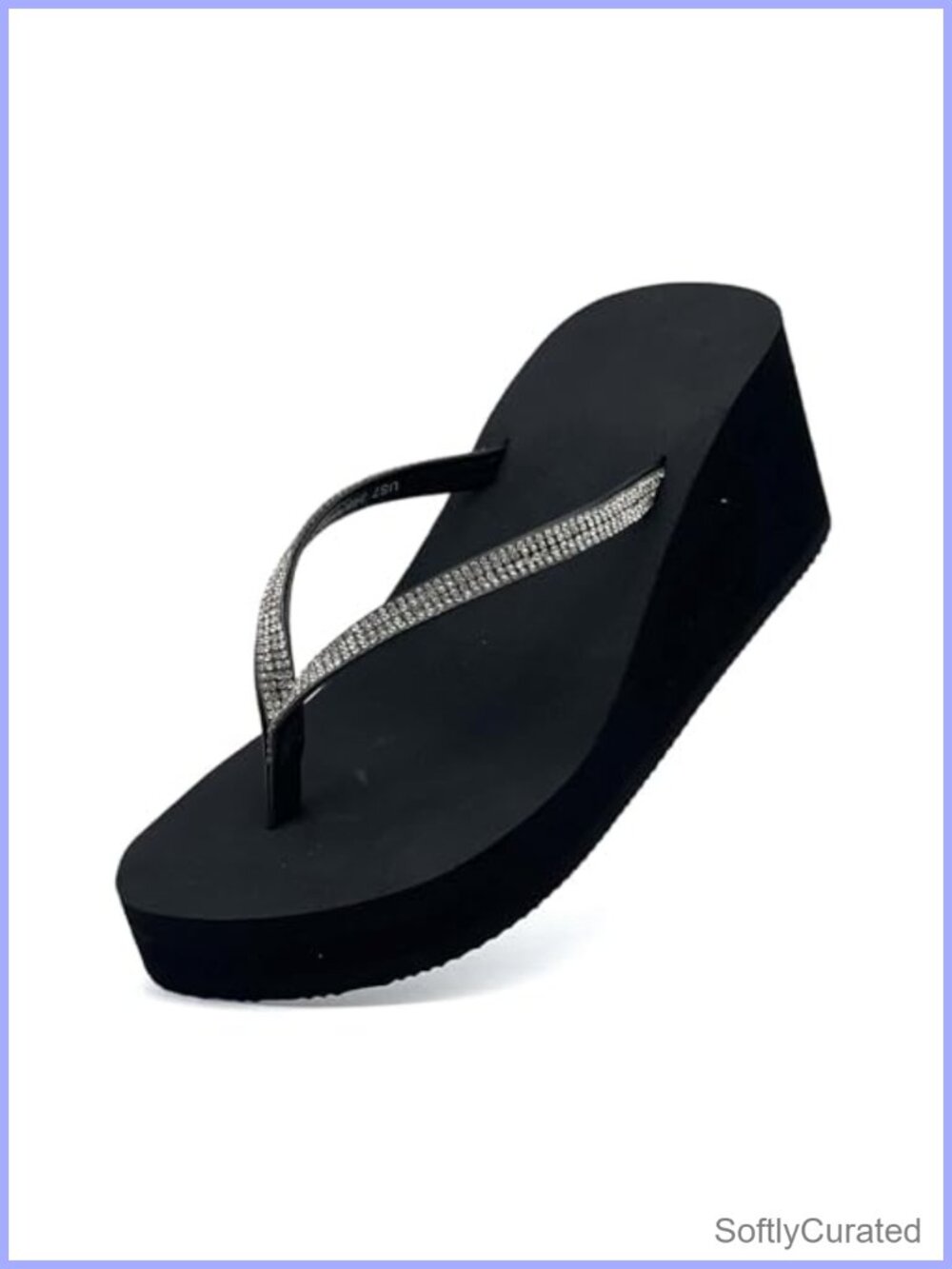 Wedge Platform Flip Flops with Rhinestone Cushioned Rhinestone Sandals for Women